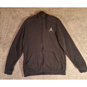 Jordan Air Mens Full Zip Hoodie Black Basketball Athletic Fleece Lined Medium